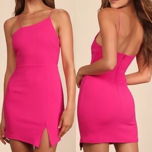 Lulu’s NEW Party for Two Hot Pink Asymmetrical Bodycon Mini Dress Sz S